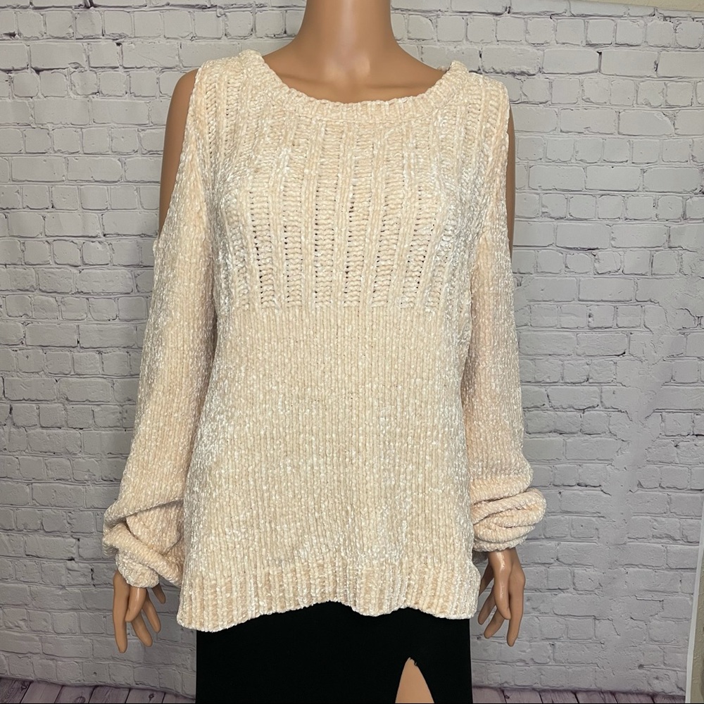 Open shoulder very soft velvety cream sweater size medium very j